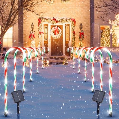 2PK 12 PCS 8 Modes Solar Candy Cane Lights 15FT J987