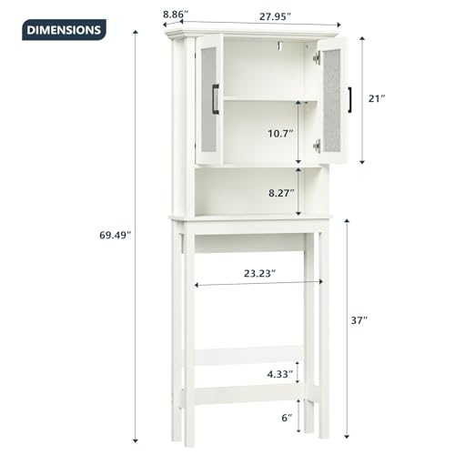 Espresso Over The Toilet Storage Cabinet with Glass Doors and Adjustable Shelf F658312