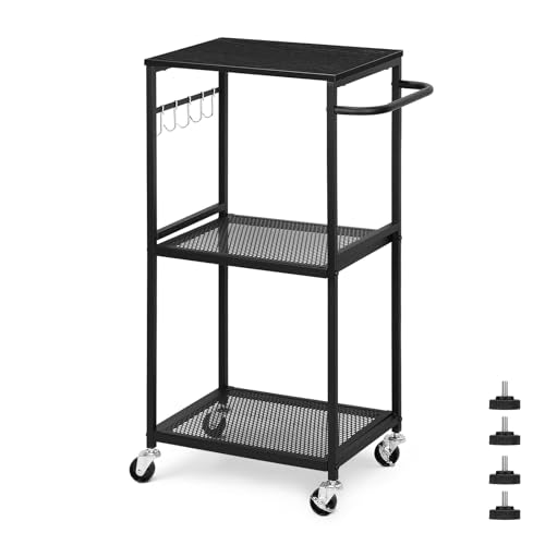 3 Tier Mesh Utility Storage Cart with Wood Look Top and Metal Frame O4260