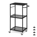 3 Tier Mesh Utility Storage Cart with Wood Look Top and Metal Frame O4260