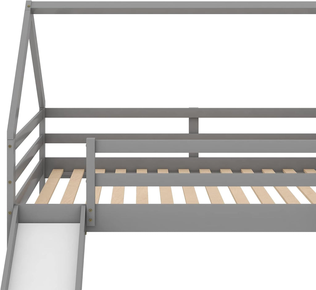 Grey Wood Bunk Bed with Slide and Ladder M62281