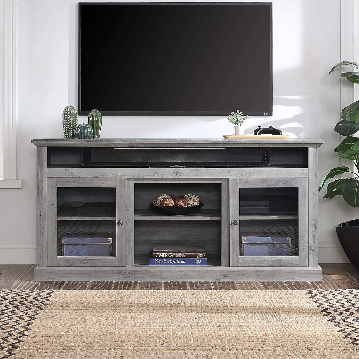 TV Stand with Open Storage Shelves and Cabinets H13932