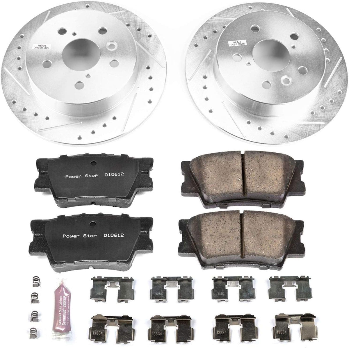 Rear Z23 Carbon Fiber Brake Pads with Drilled & Slotted Brake Rotors Kit A103252