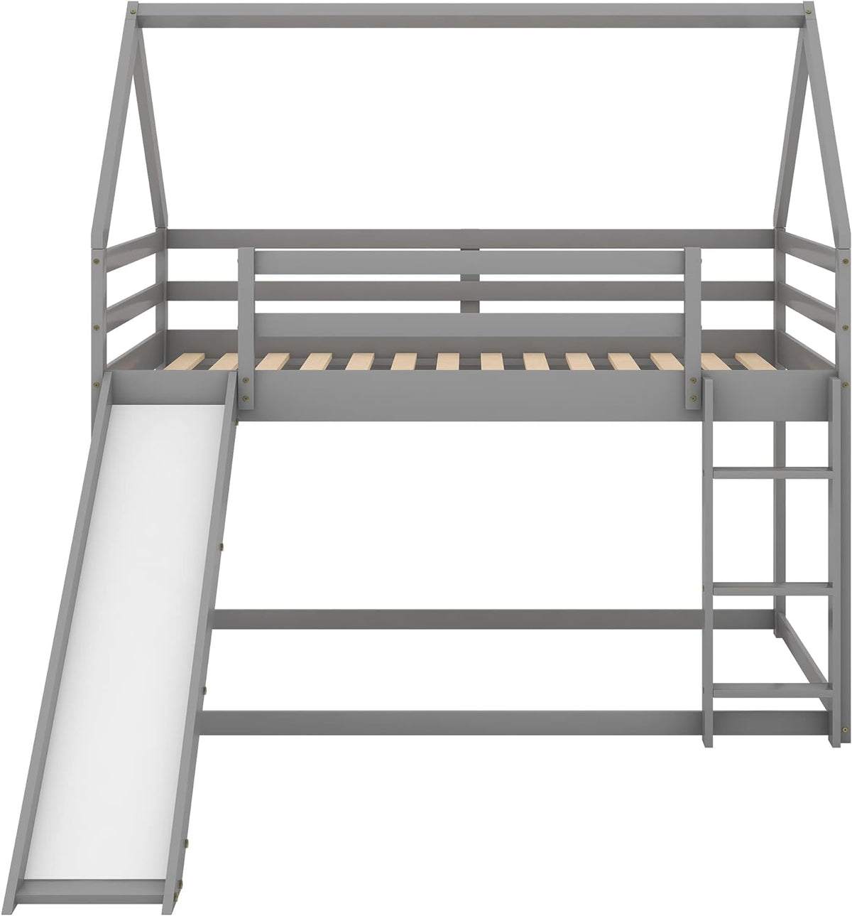 Grey Wood Bunk Bed with Slide and Ladder M62281