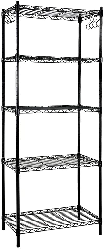 5-Shelf Steel Wire Shelving Unit with 8-Hook, Black, Pack of 2 S5732