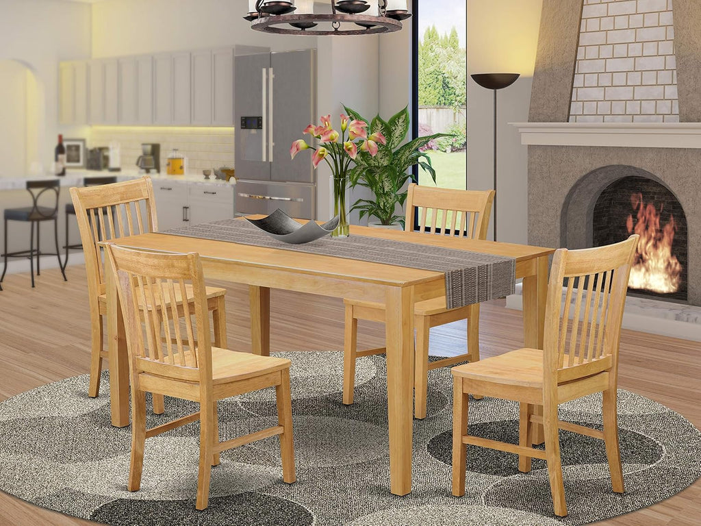 5 Pc Oak Finish Dining Set with Linen Fabric Chairs P484275