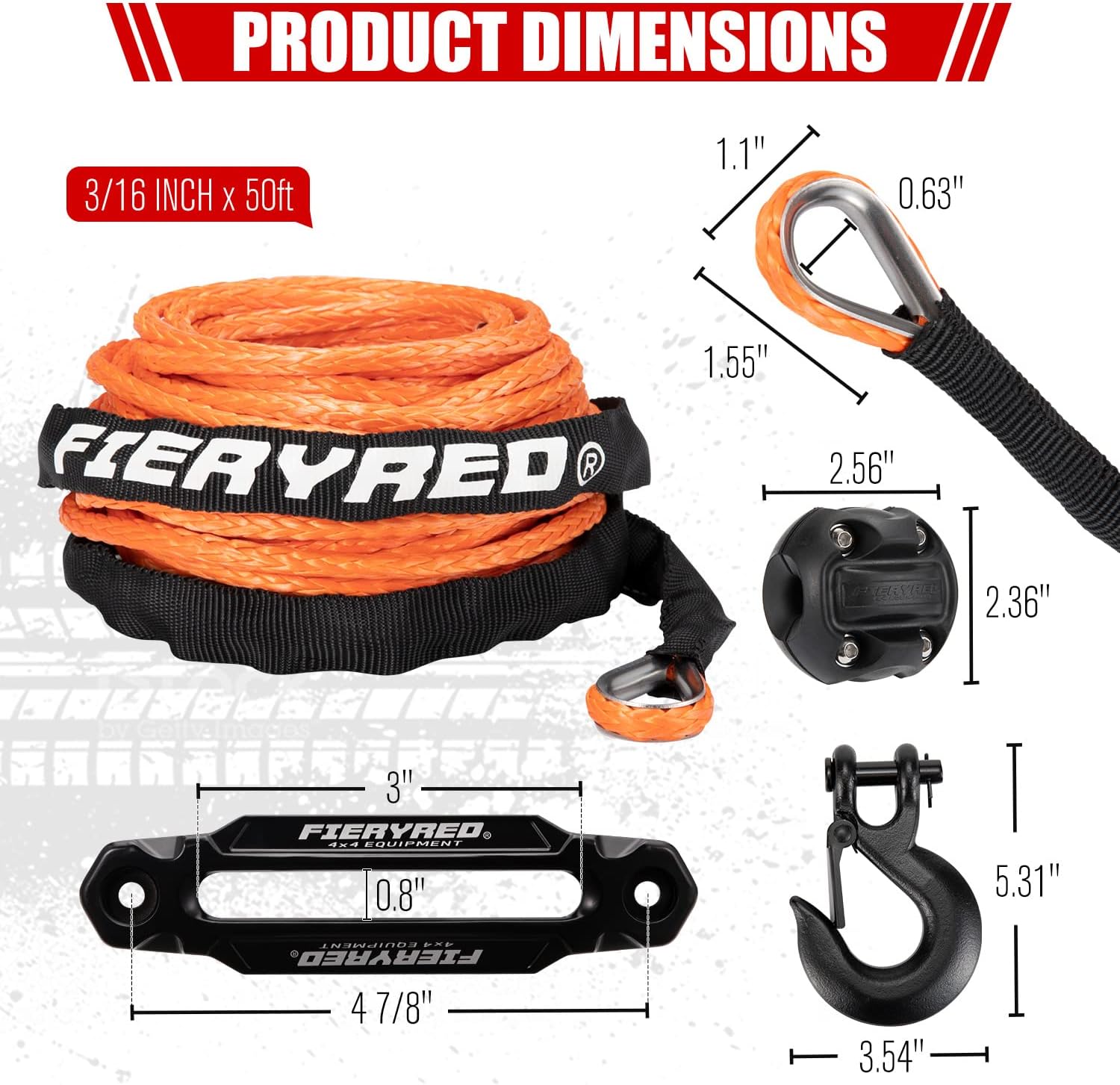 Orange 3/16 50FT Synthetic Winch Rope Cable Kit with Forged Hook Fairleads, Pack of 2 T462705