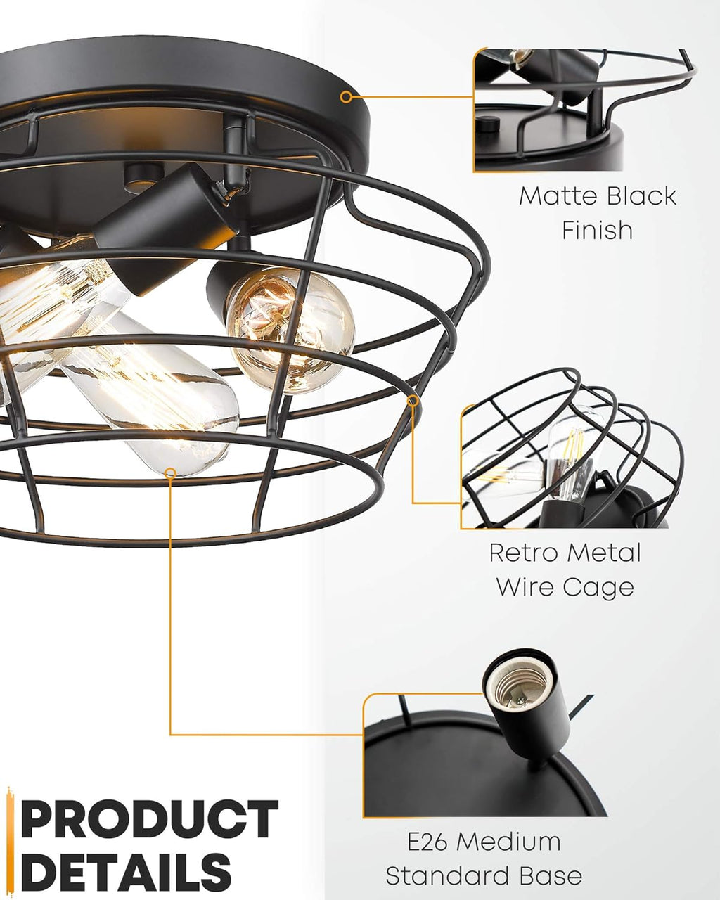 Vintage Black Metal Cage Ceiling Light Fixture H90461