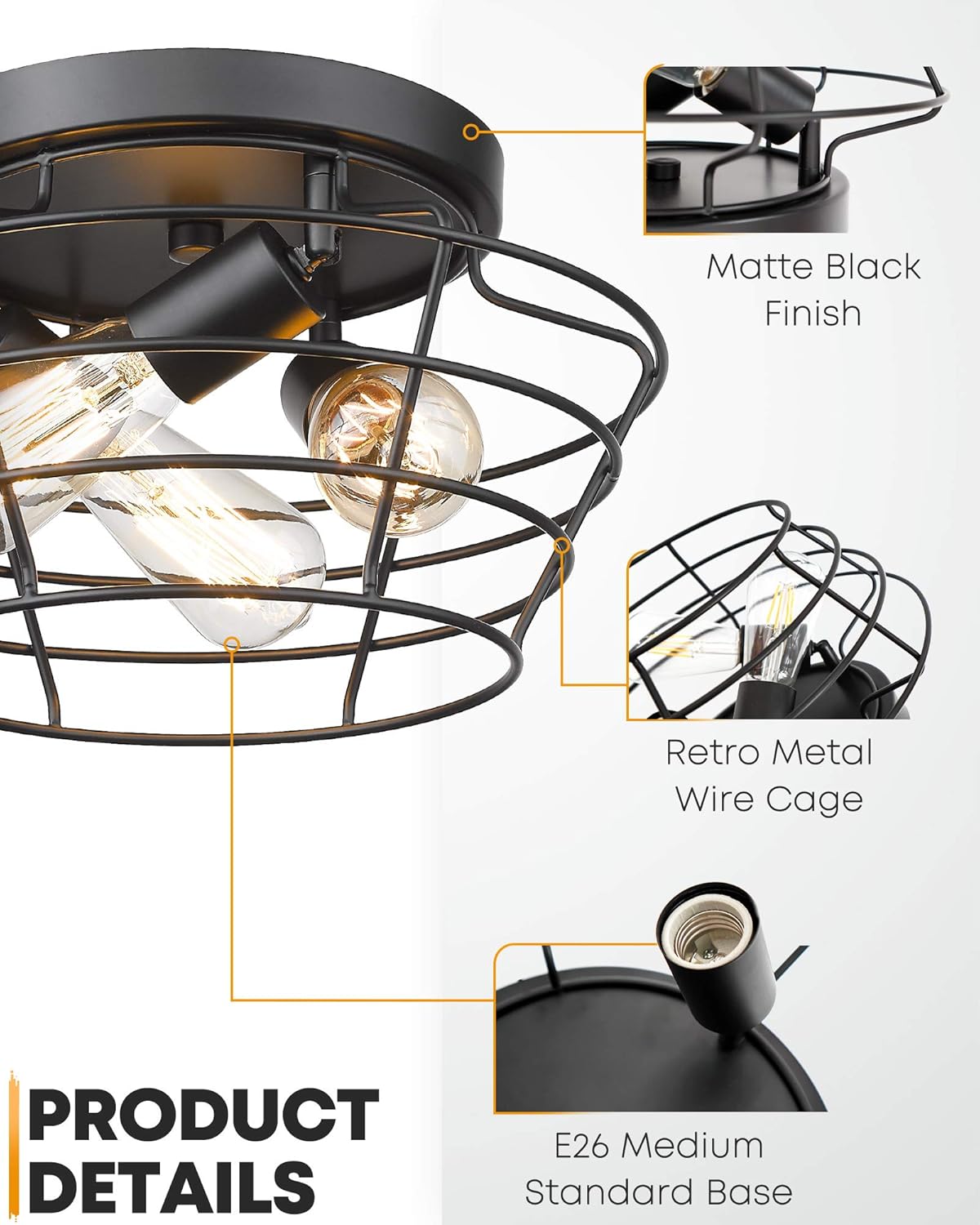 Vintage Black Metal Cage Ceiling Light Fixture H90461