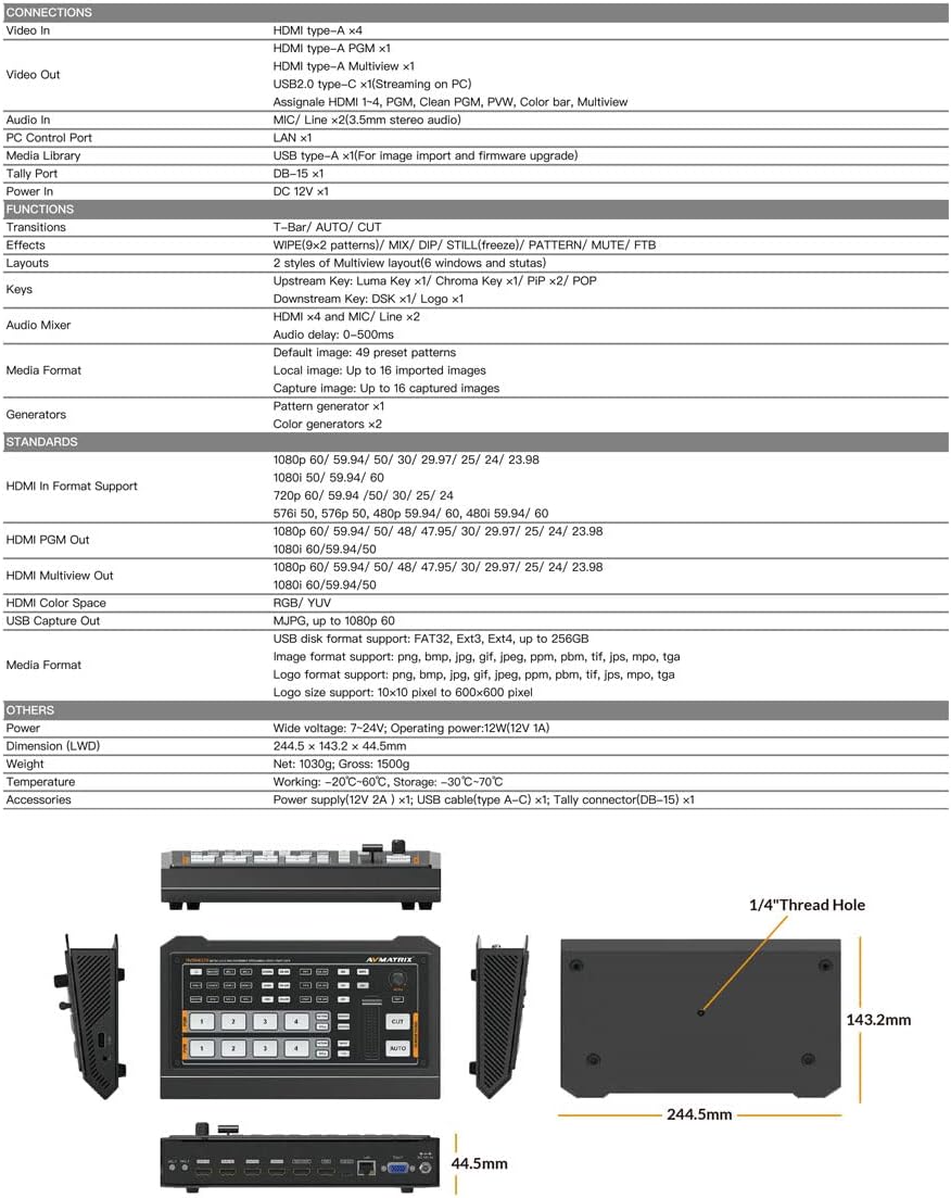 4 HDMI Video Mixer Switcher USB Output G6016