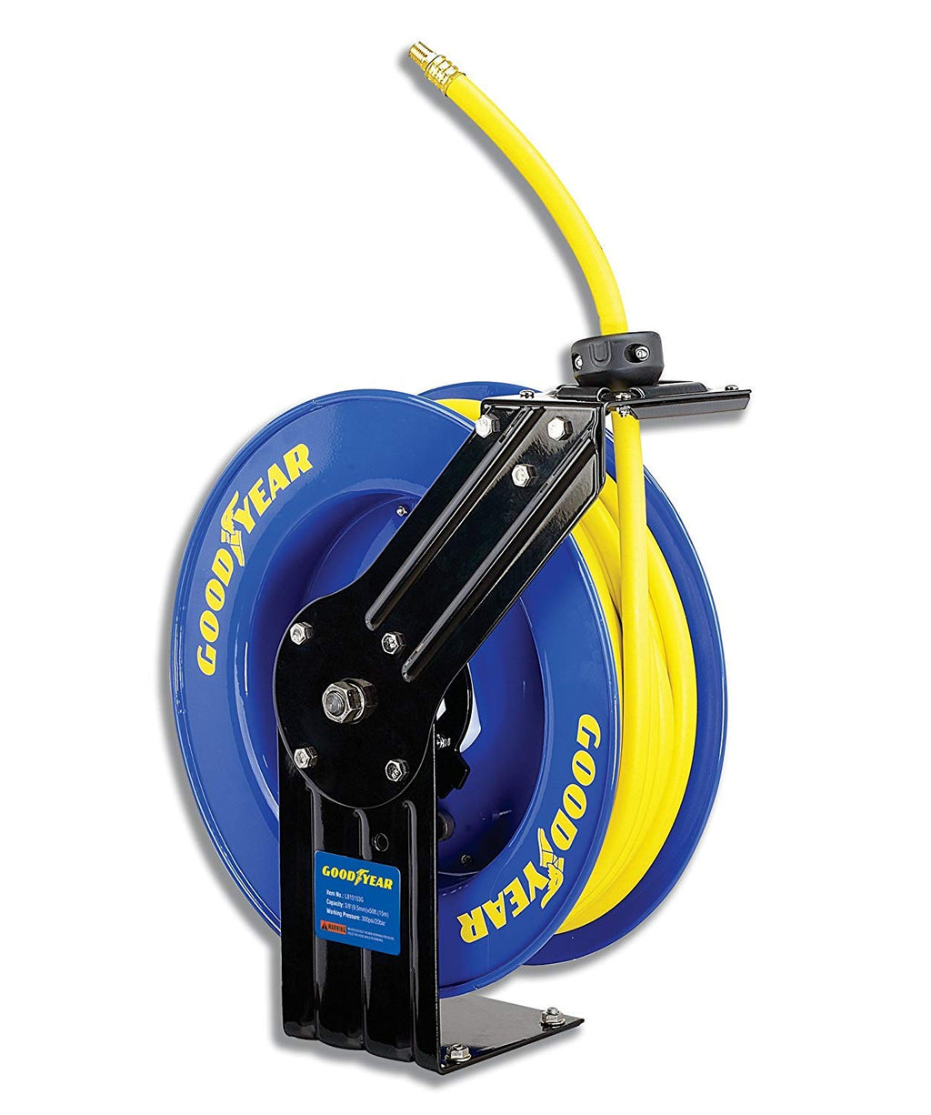 Retractable 3/8" x 50' SBR Rubber Air Hose Reel, 300PSI, Steel Single Arm L905884