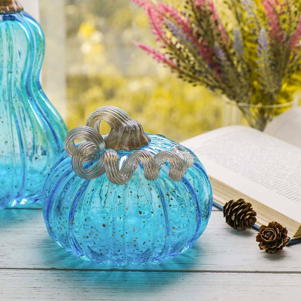Blue Glass Pumpkin Decor Z73651