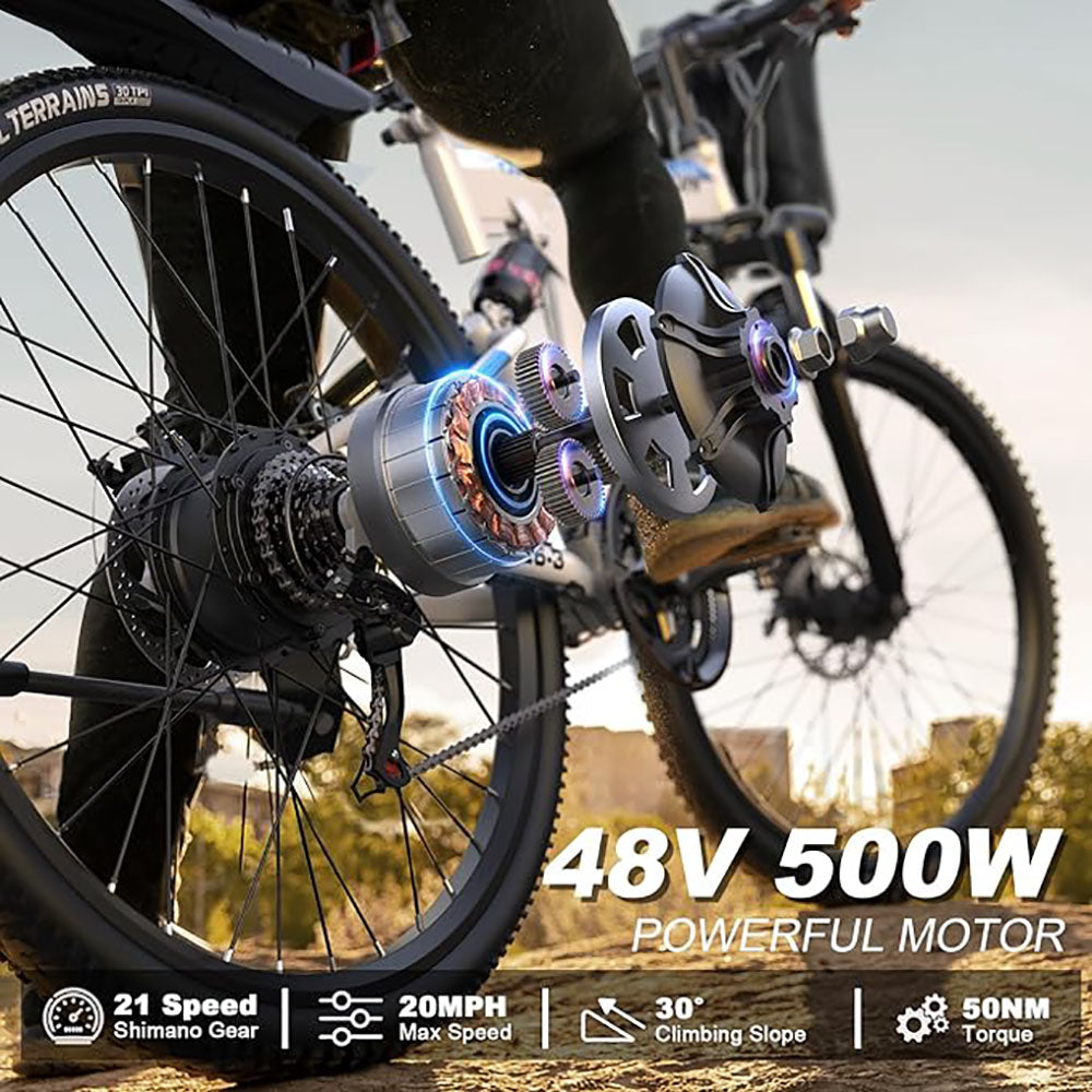 Electric Bike 750W Motor 48V Removable Battery 21-Speed Gears Dual Hydraulic Suspension I80107