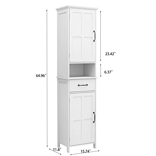 Tall Bathroom Storage Cabinet with Open Shelves and Drawer A3285