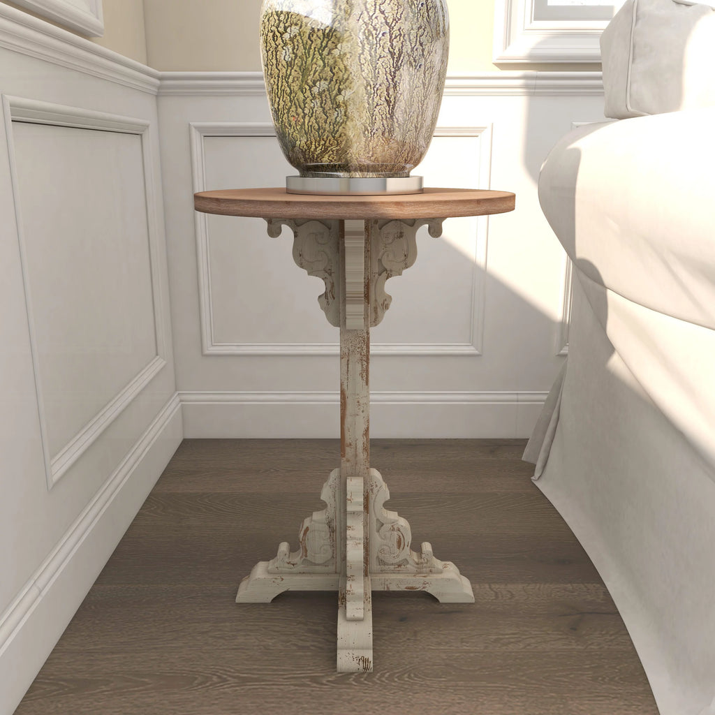 White Wood Accent Table with Brown Wood Top Q66918