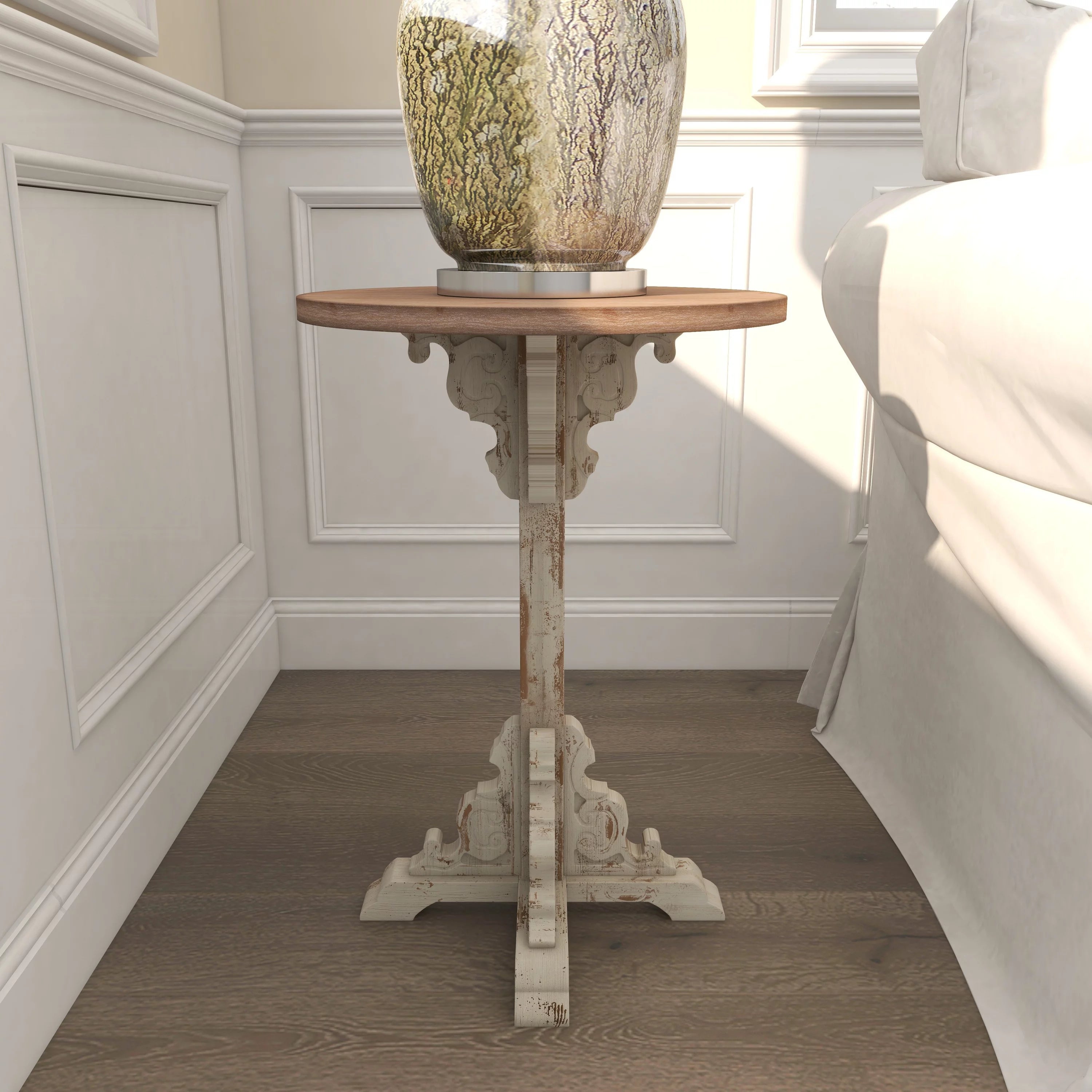 White Wood Accent Table with Brown Wood Top Q66918