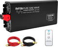 Pure Sine Wave Power Inverter 1000W/2000W Peak DC 12V to 110V AC Car Converter with 2 AC Outlets and LED Display H628