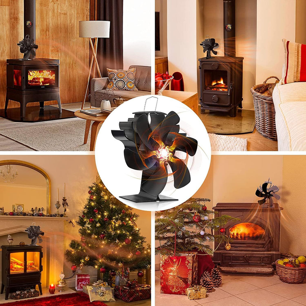 6 Blades Heat Powered Stove Fan with Magnetic Thermometer Pack of 2 N10971