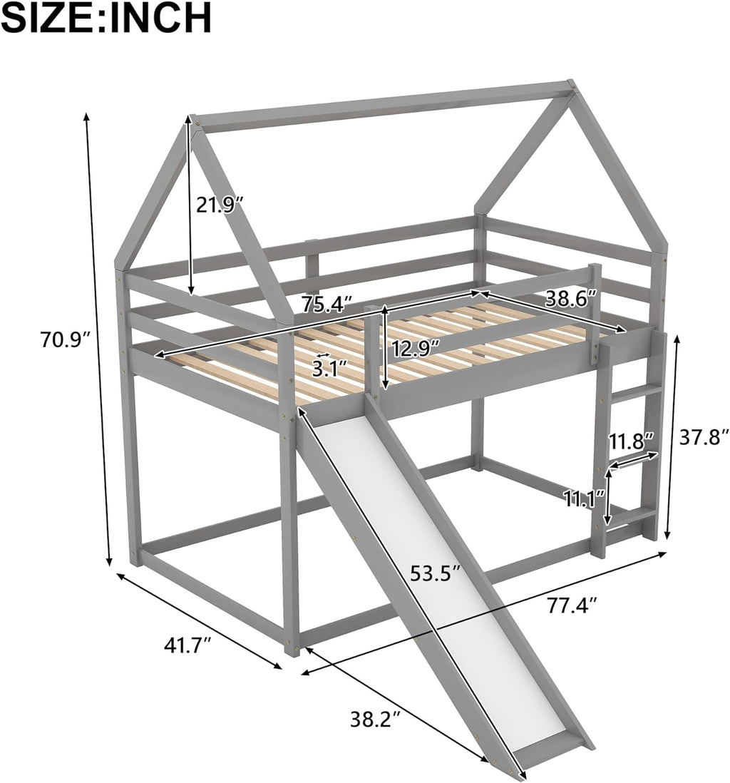 Grey Wood Bunk Bed with Slide and Ladder M62281