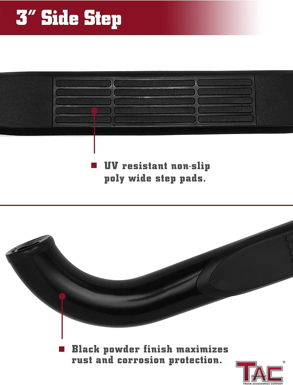 Black Side Bars Step Rails for Ford F250 F350 F450 F550 Super Duty Crew Cab Pickup Truck 3 inches 2Pcs E623