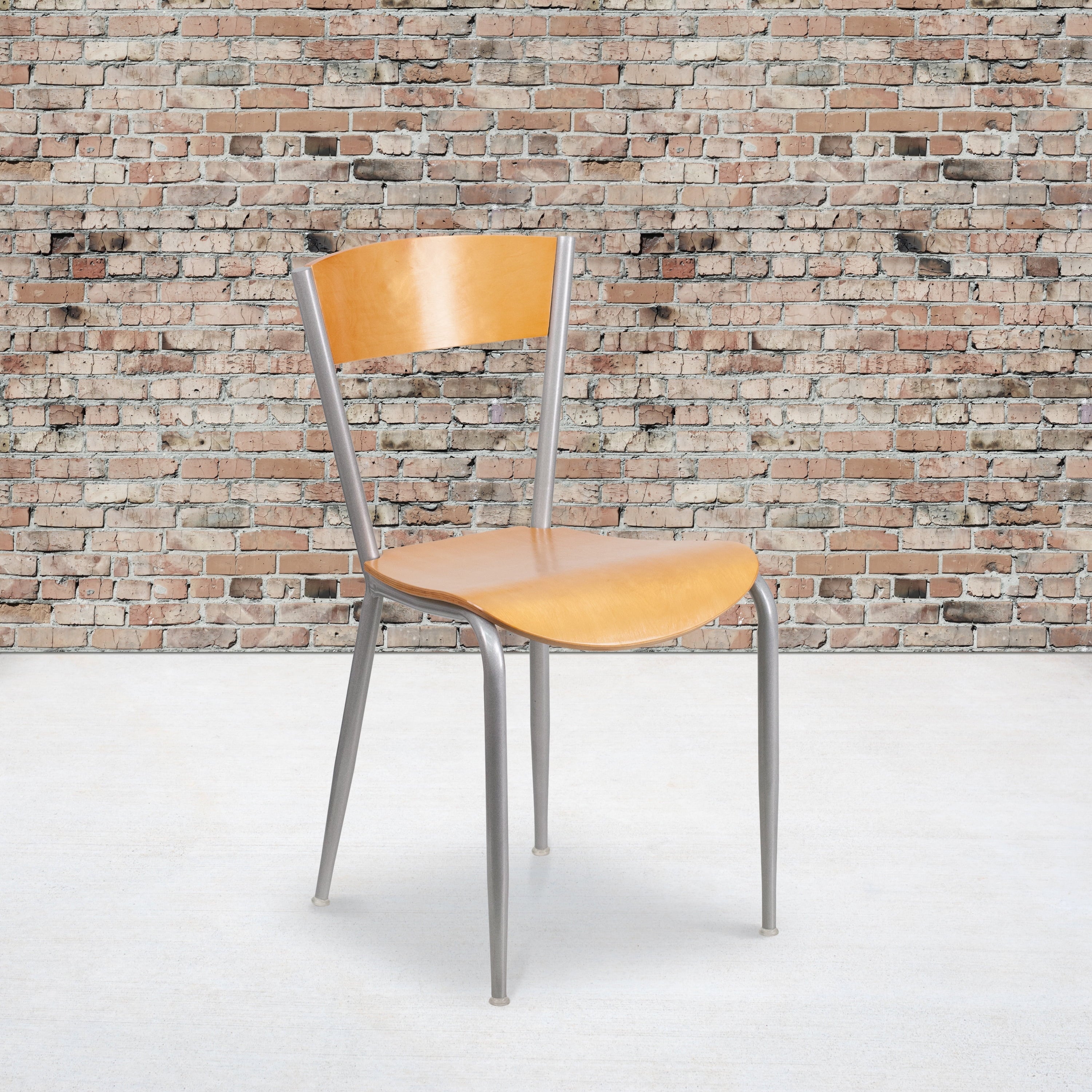 2 Pack Silver Metal Restaurant Chair with Natural Wood Back and Seat R824749