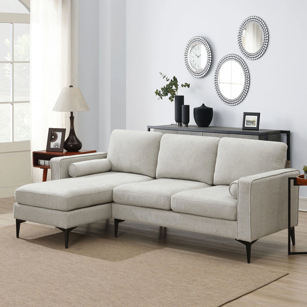 Beige 86" L-Shaped 3-Seat Sectional Sofa with Reversible Chaise D31633