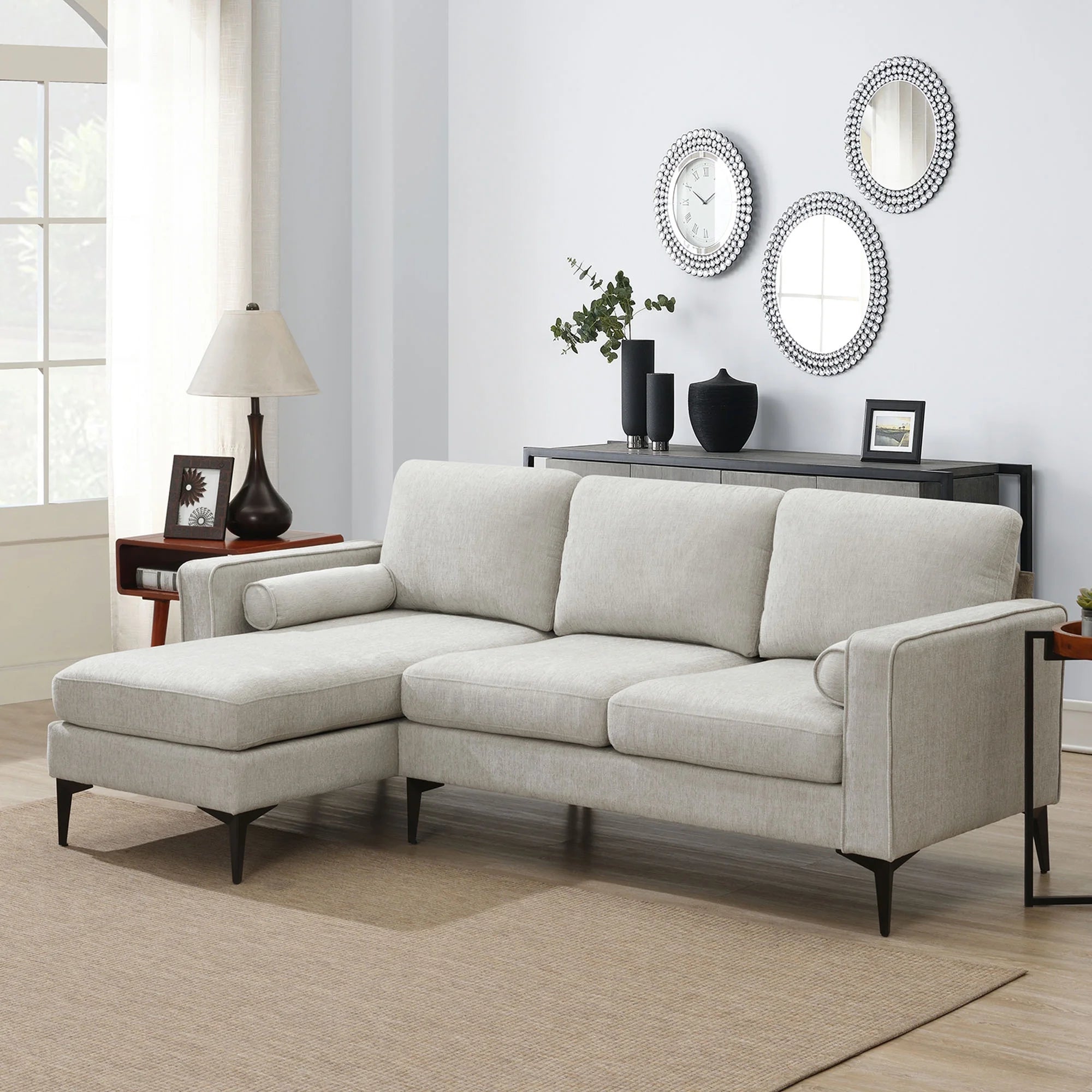 Beige 86" L-Shaped 3-Seat Sectional Sofa with Reversible Chaise D31633