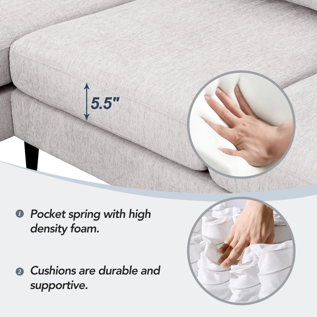 Beige 86" L-Shaped 3-Seat Sectional Sofa with Reversible Chaise D31633