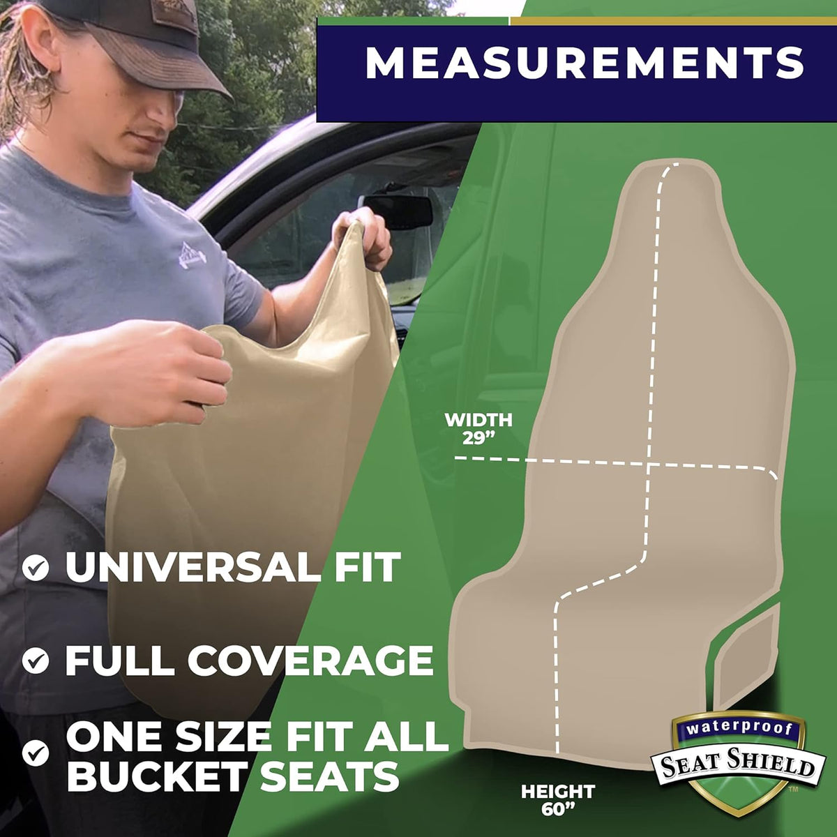 Tan Non-Slip Removable Car Seat Cover Pack of 2 F510