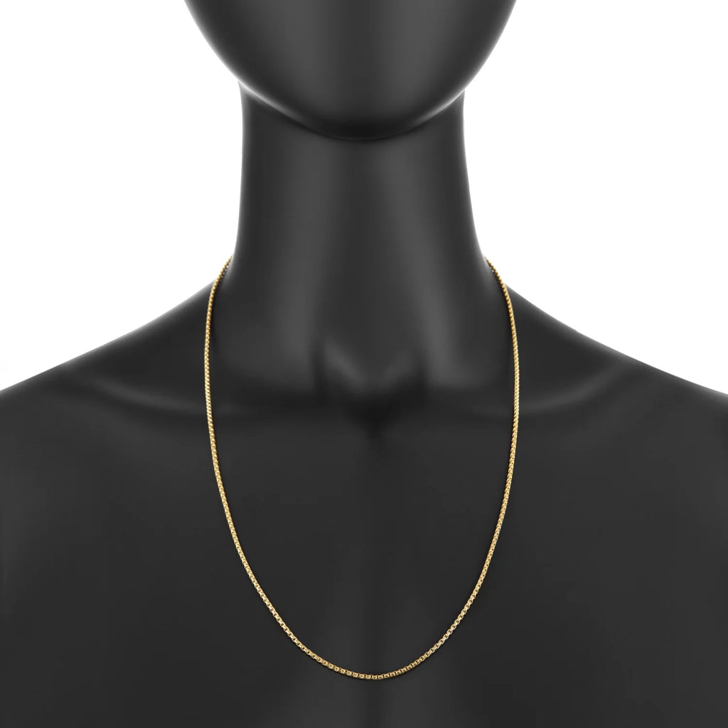 24k Yellow Gold Plated Stainless Steel Square Box Choker Chain Necklace, 16 inches J356