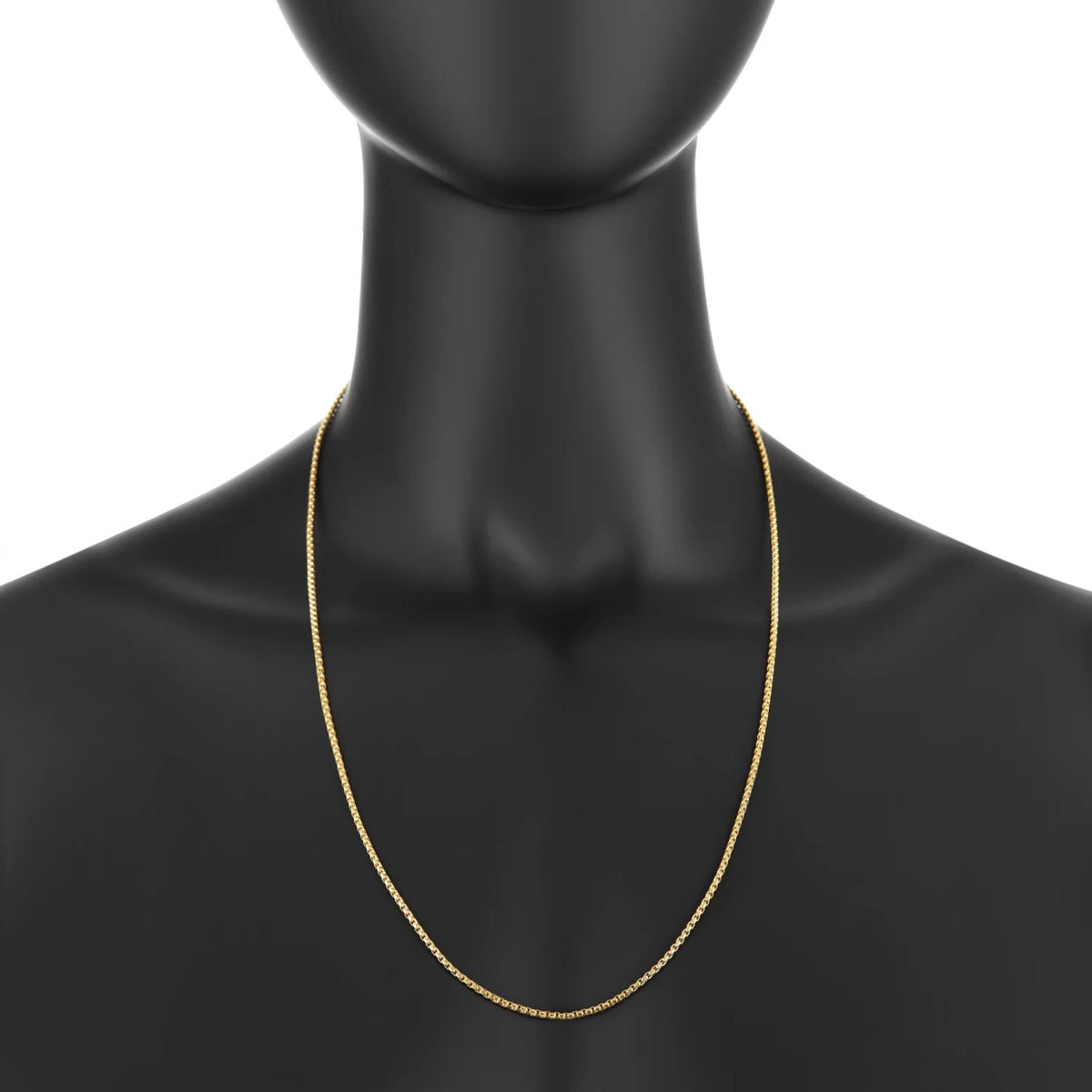 24k Yellow Gold Plated Stainless Steel Square Box Choker Chain Necklace, 16 inches J356
