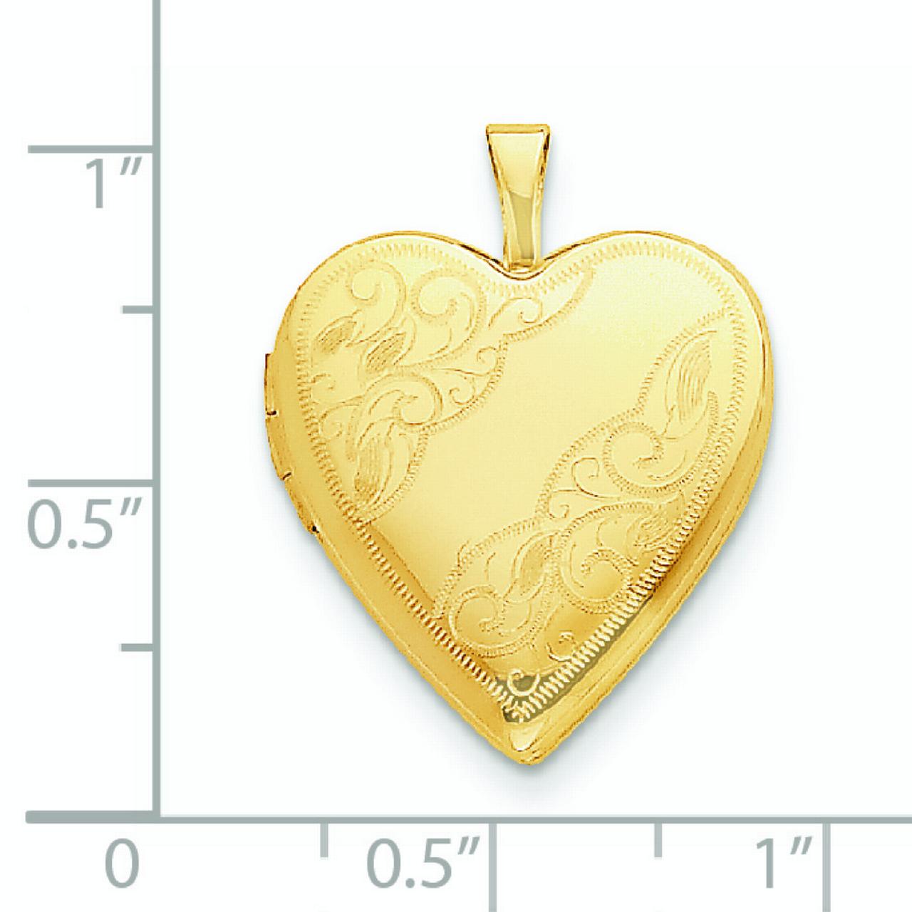 14k Yellow Gold Textured Polished Engravable 20mm Love Heart Locket Jewelry O562