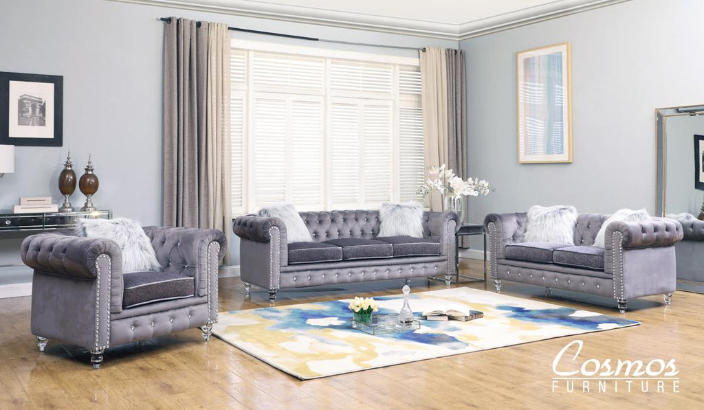 Gray Fabric Sofa Set 3Pcs U91594