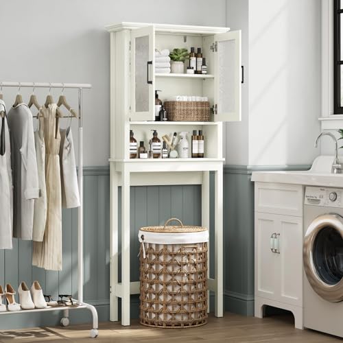 Espresso Over The Toilet Storage Cabinet with Glass Doors and Adjustable Shelf F658312