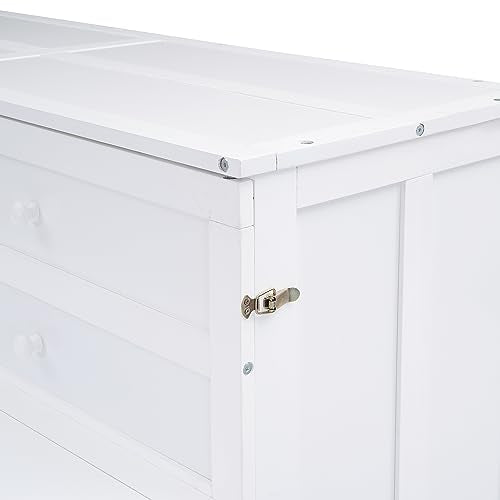 White Queen Size Wood Murphy Bed with Bookcase H73978