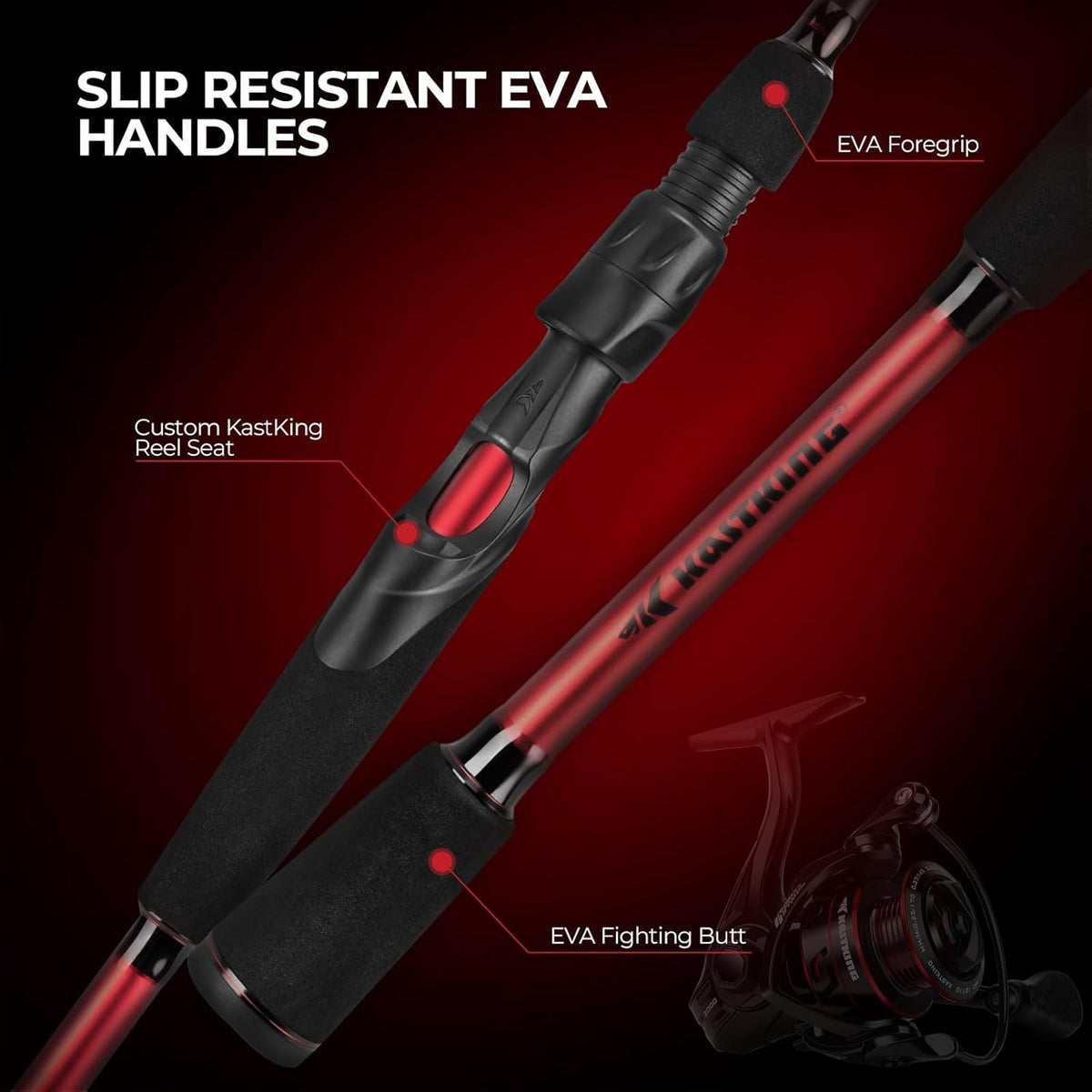 Twin Tip Fishing Rod and Reel Combo, IM6 Graphite 2Pc Blanks, Stainless-Steel Guides, EVA Handles T979173