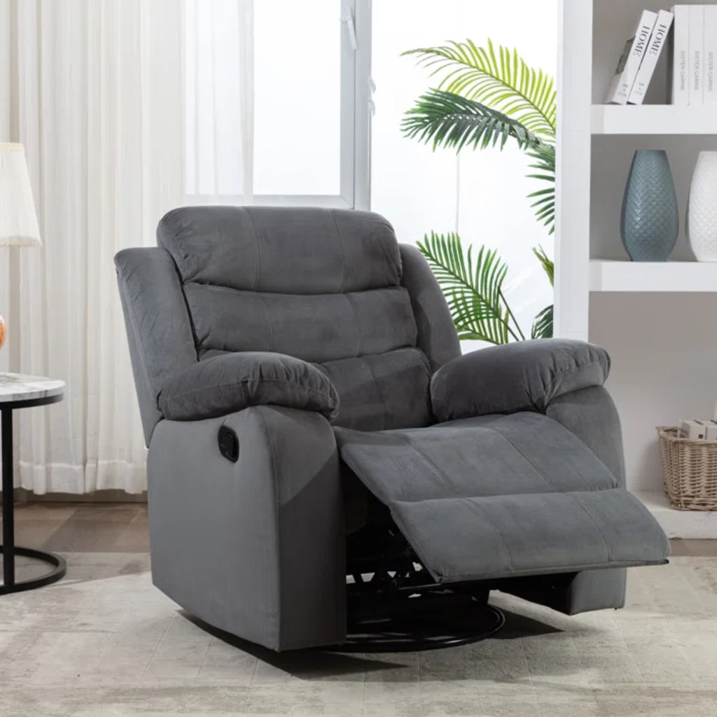 Gray Velvet Swivel Rocking Recliner Chair F129