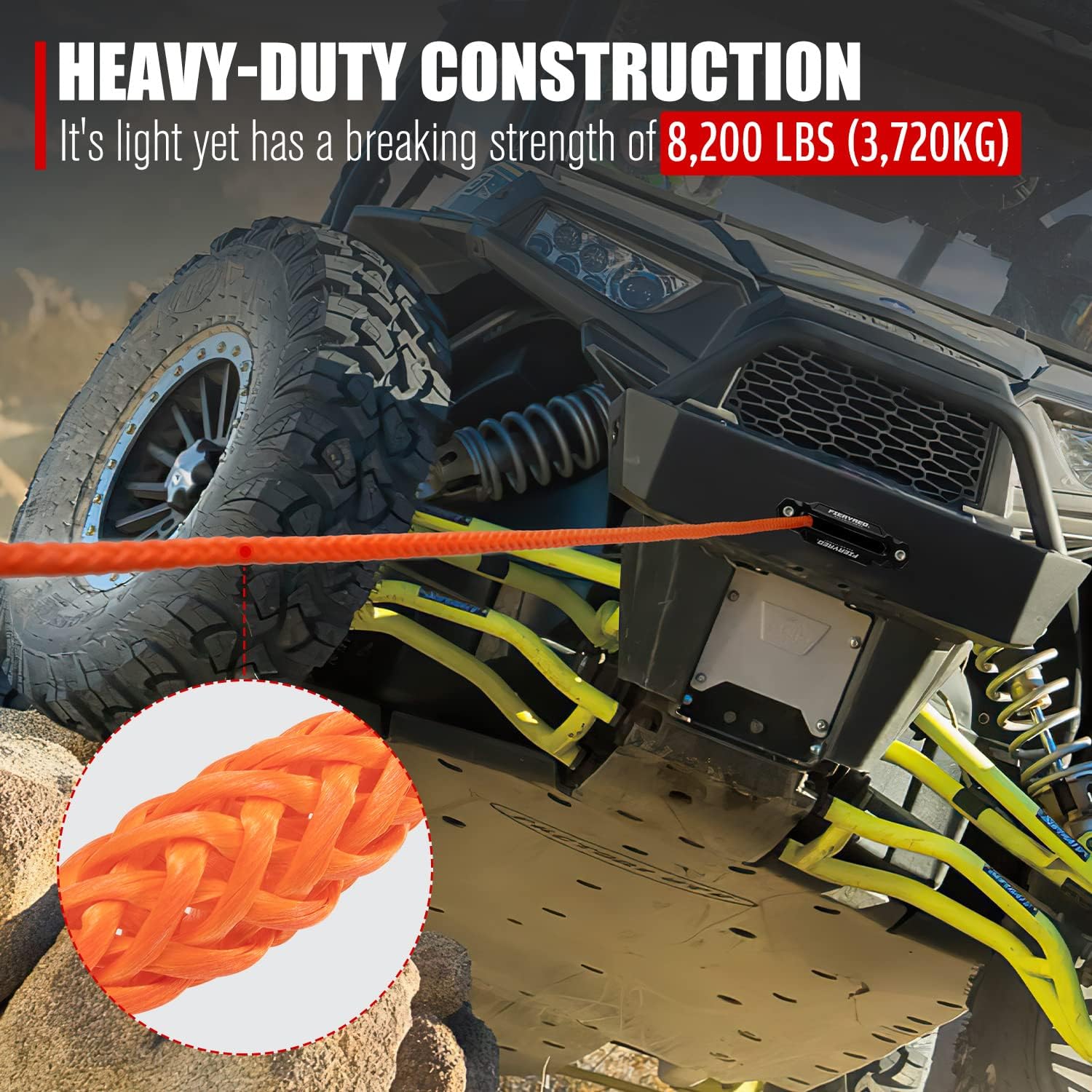Orange 3/16 50FT Synthetic Winch Rope Cable Kit with Forged Hook Fairleads, Pack of 2 T462705