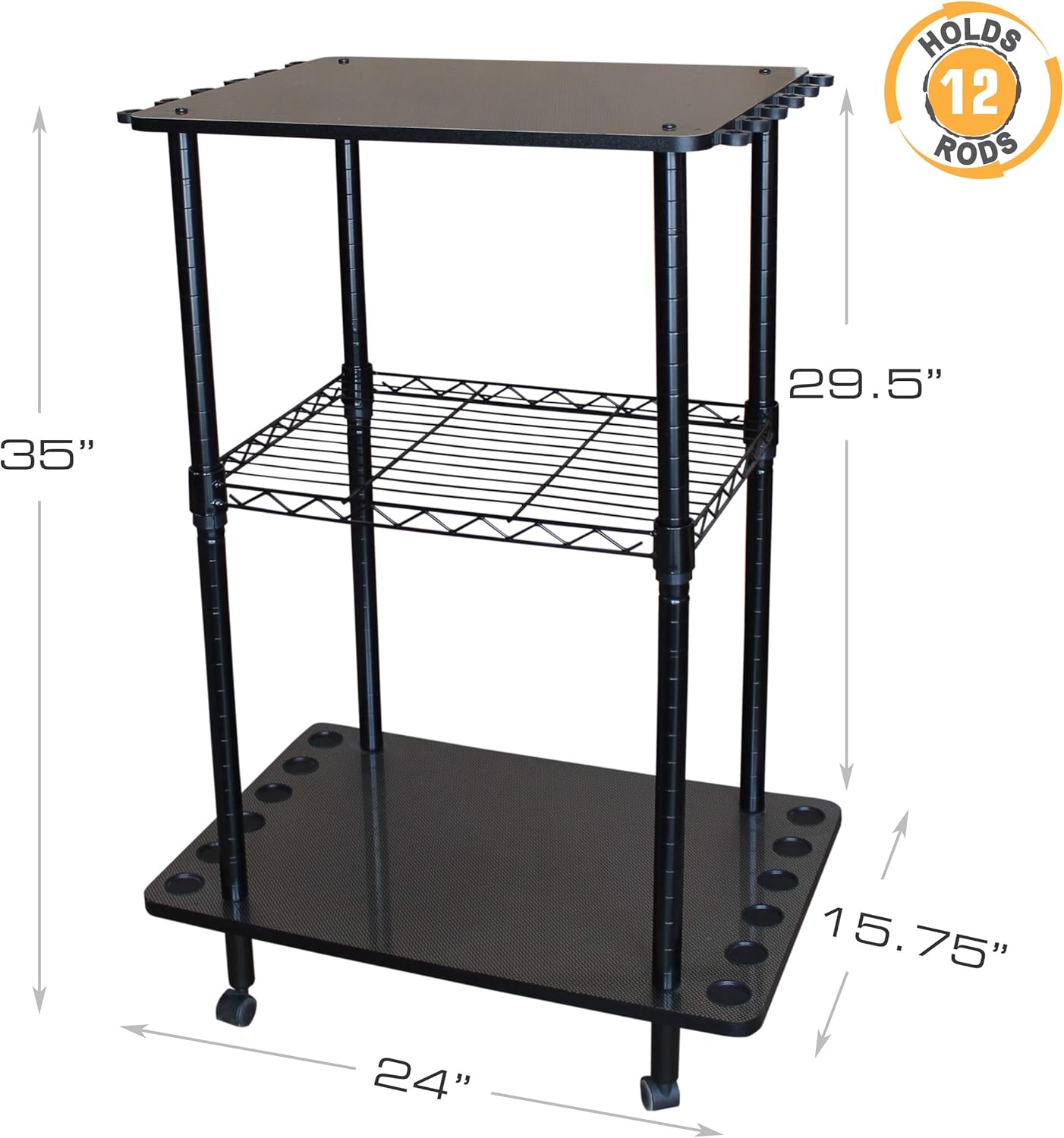 12 Fishing Rod Tackle Cart Black R48712