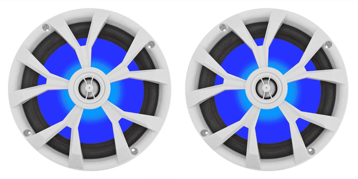 8x22 900 Watt White 2-Way Marine Boat Speakers with LED I7581