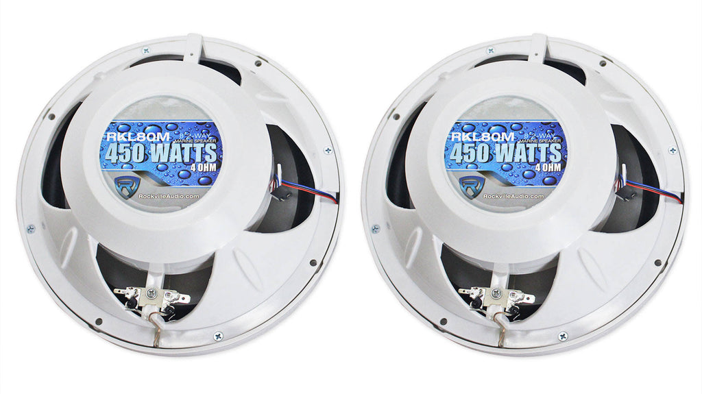 8x22 900 Watt White 2-Way Marine Boat Speakers with LED I7581