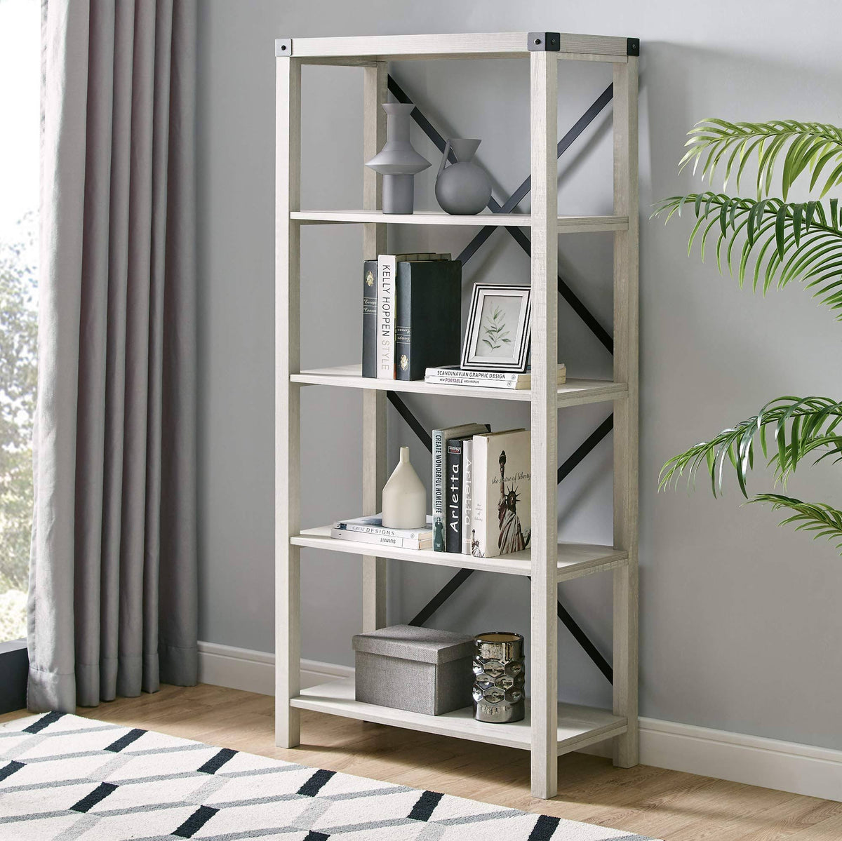 Stone Grey Metal Bookcase R5613