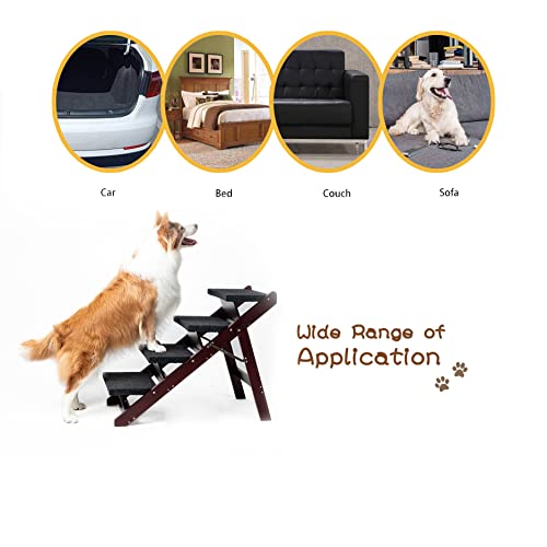 Wooden Pet Stairs Foldable Stairs & Ramp Portable Dog Ladder (Brown) U779316