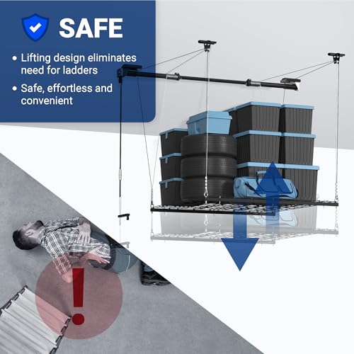 Carbon Black 4x4 Ft Heavy-Duty Overhead Garage Storage Rack N253546