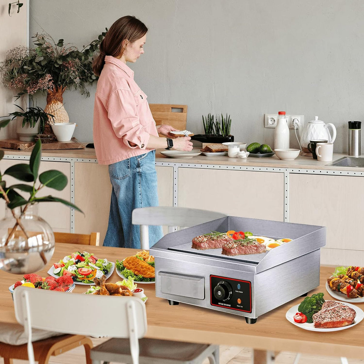Electric Countertop Griddle Grill 3000W Stainless Steel V982208