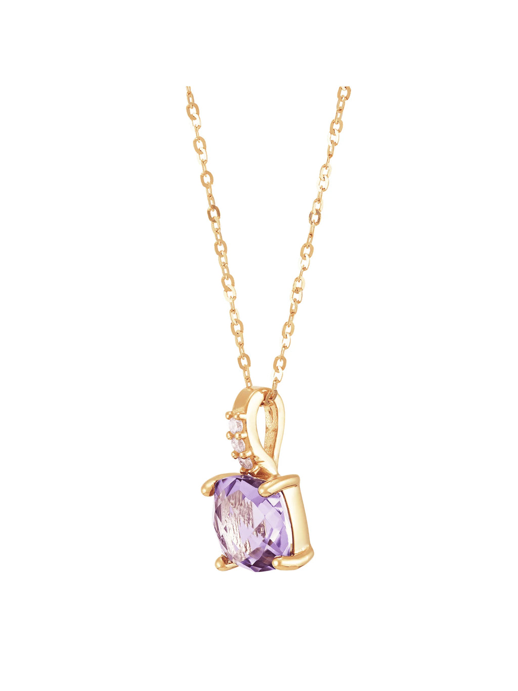 Amethyst and Cubic Zirconia Pendant Necklace in 14kt Yellow Gold, 18" J55448