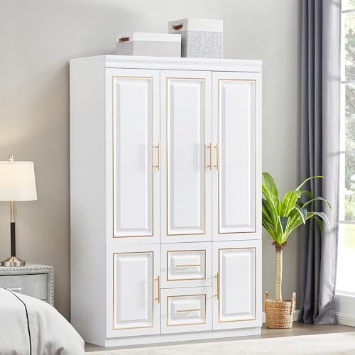 White Wood Storage Closet with Doors and Hanging Rod G2507