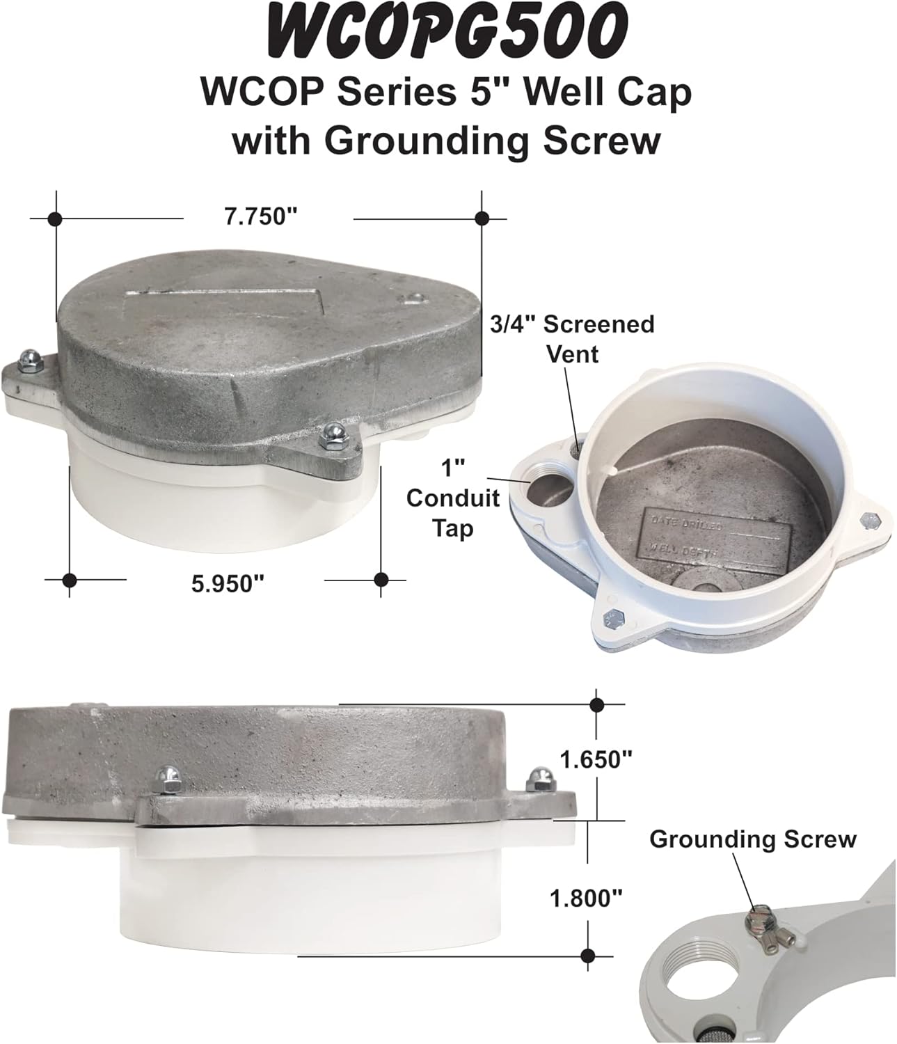 5 Watertight Sanitary Aluminum ABS Well Cap W3022