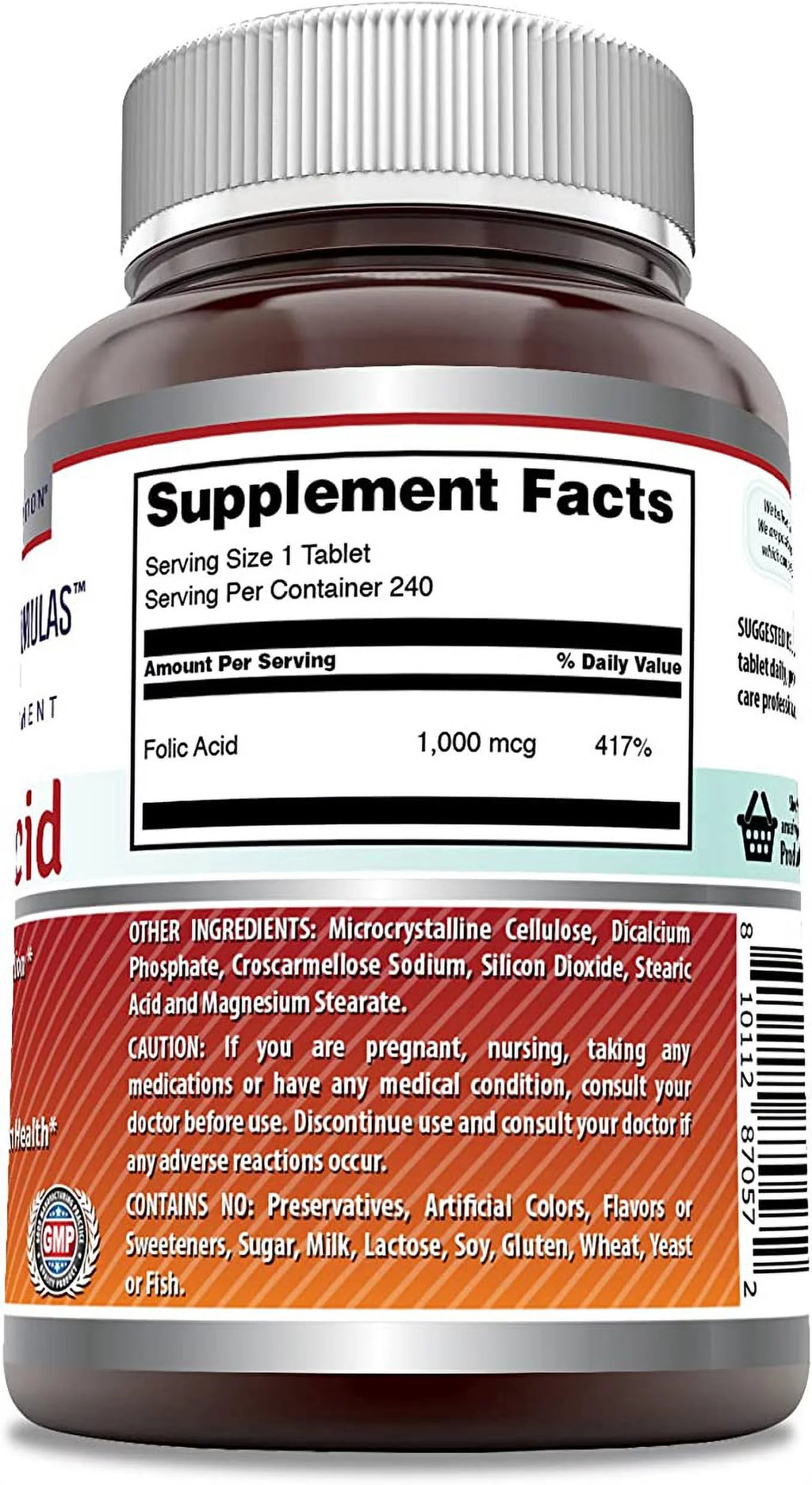 Folic Acid 1000 mcg 240 Tablets Supplement Pack of 3 O100465