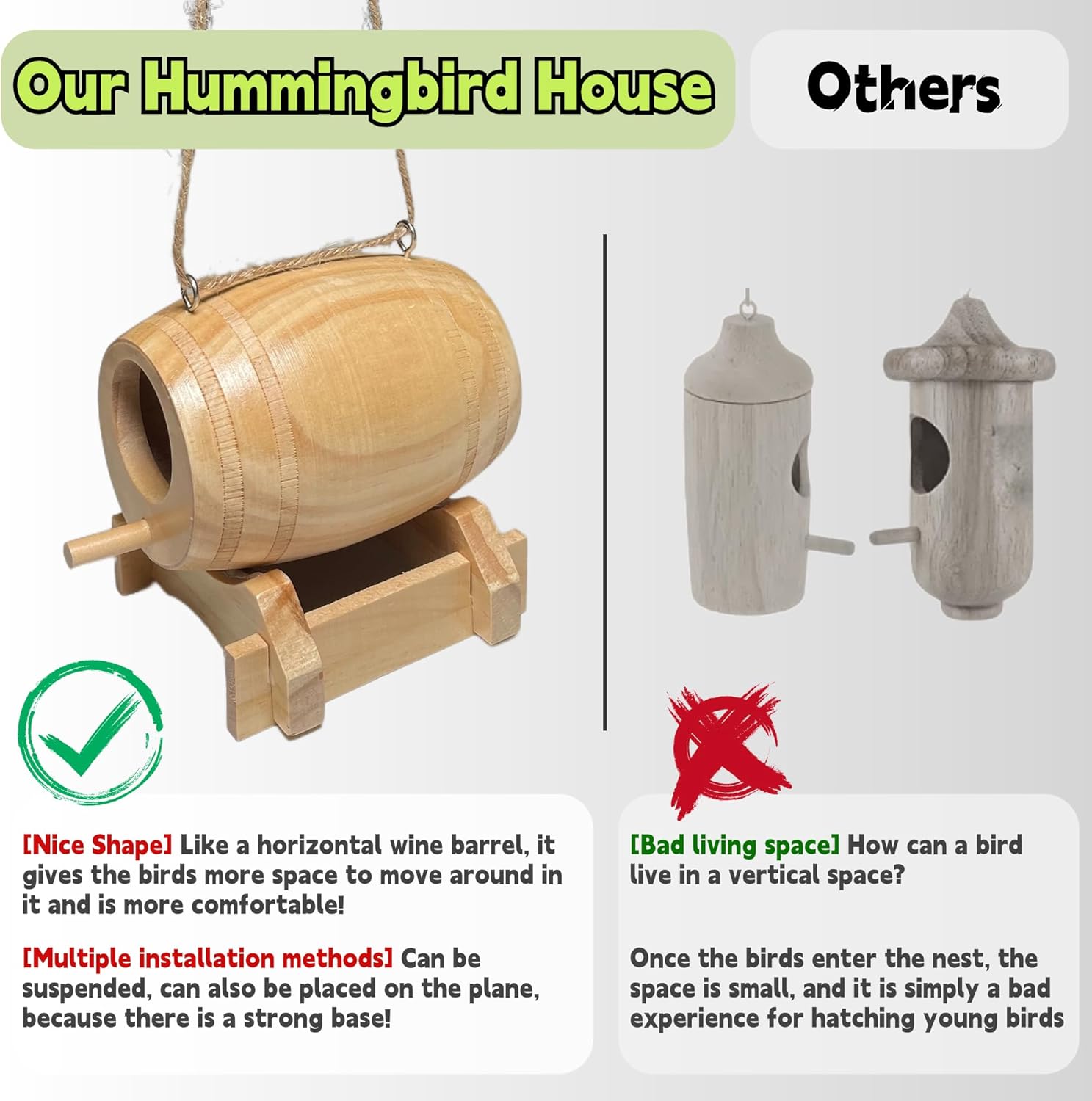 2 Pack Natural Wooden Hummingbird House J710